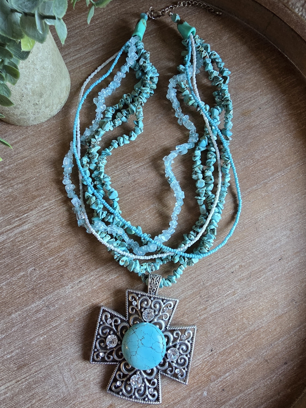 Turquoise Multi-Strand Pendant Necklace with Turquoise Stone